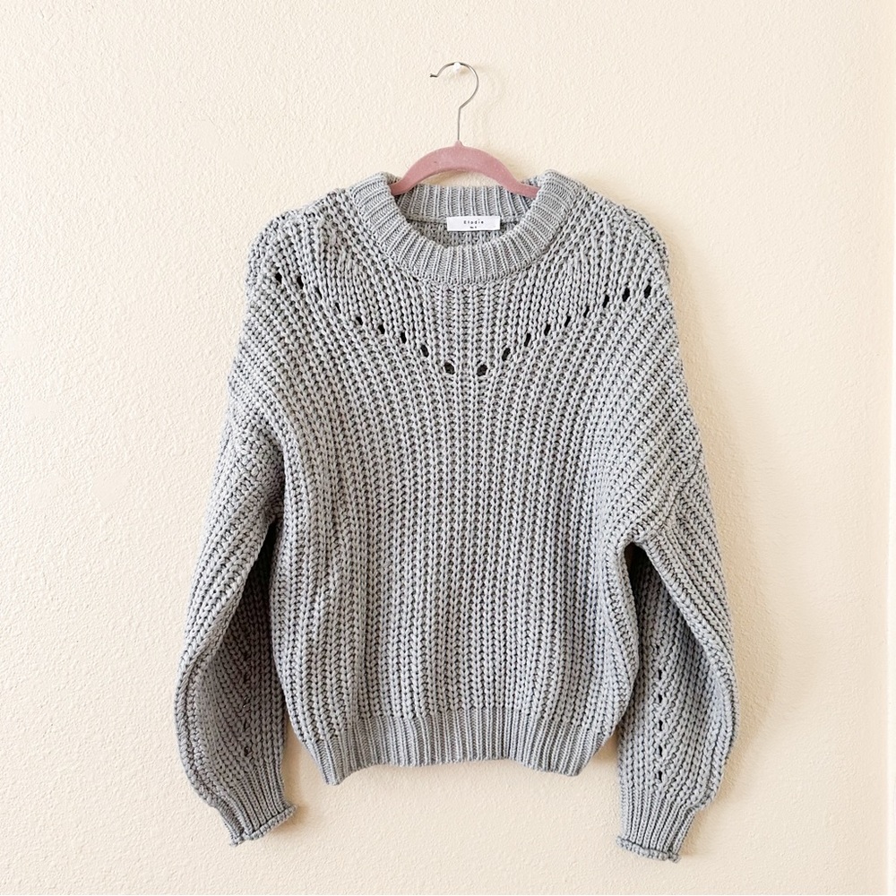 NWT Elodie Light Gray Oversized Chunky Cable Knit Sweater  - Size Small